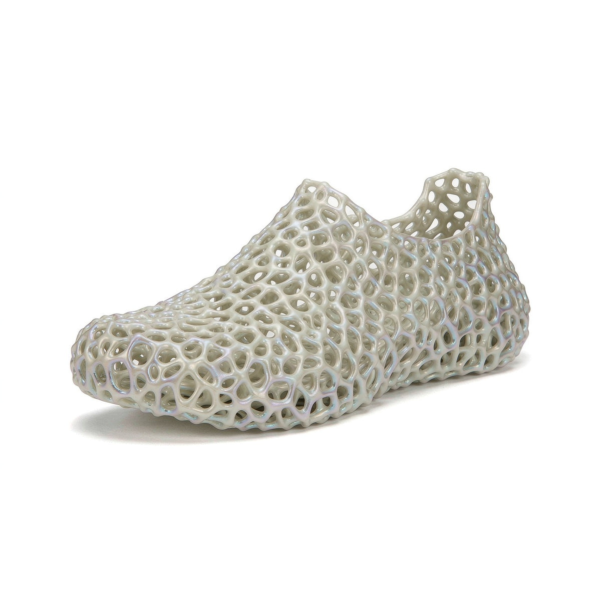 FLUX LITE 3D printed slip-on sneaker in pearl white with faint iridescent sheen