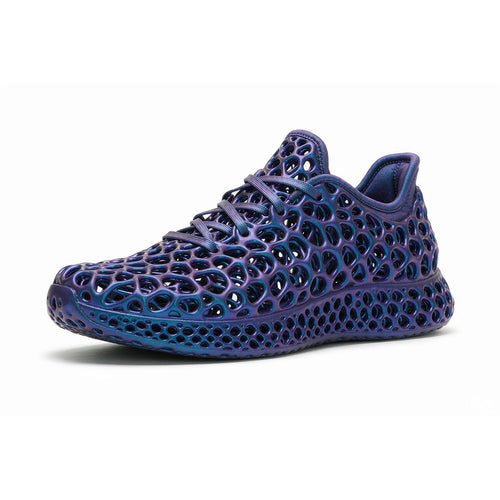 HALO ONE 3D printed lattice sneaker, iridescent violet to blue, three-quarter view