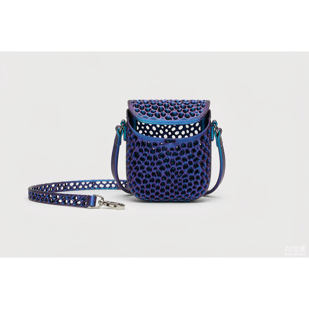 ORBIT MINI with the flap open beside its detachable lattice strap