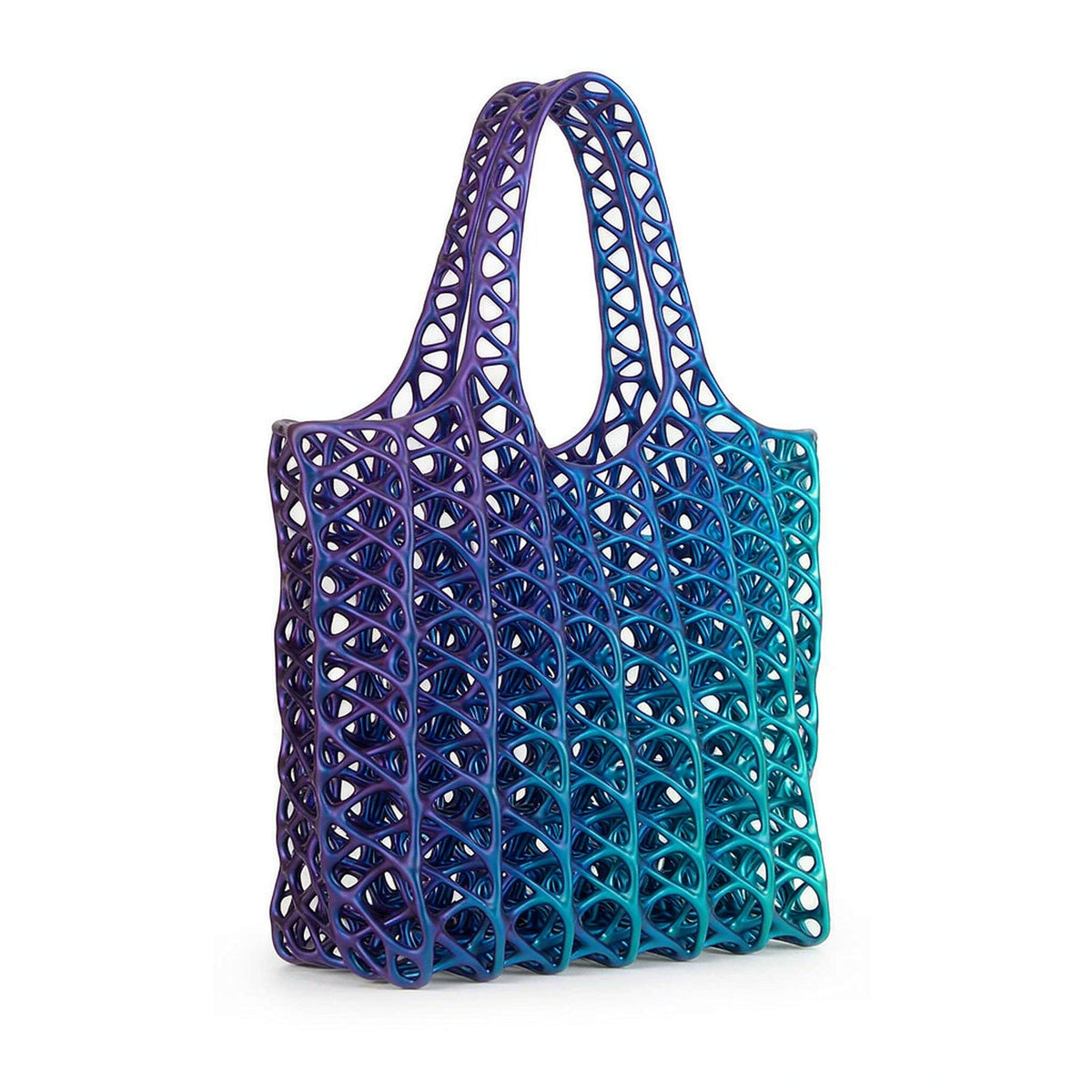 PRISM TOTE 3D printed lattice tote bag, iridescent violet to cyan